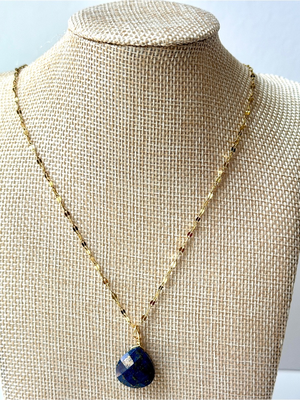 Lapis Lazuli Pendant Necklace | Gold Plated Beaded Chain | 20" | Natural Stone
